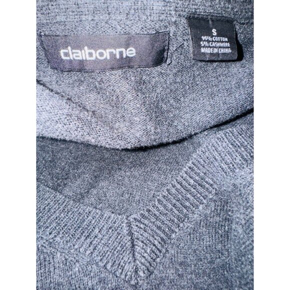 Claiborne Womens V-Neck Sweater S Gray Cotton/Cashmere Blend Sustainable Preppy - Picture 9 of 9